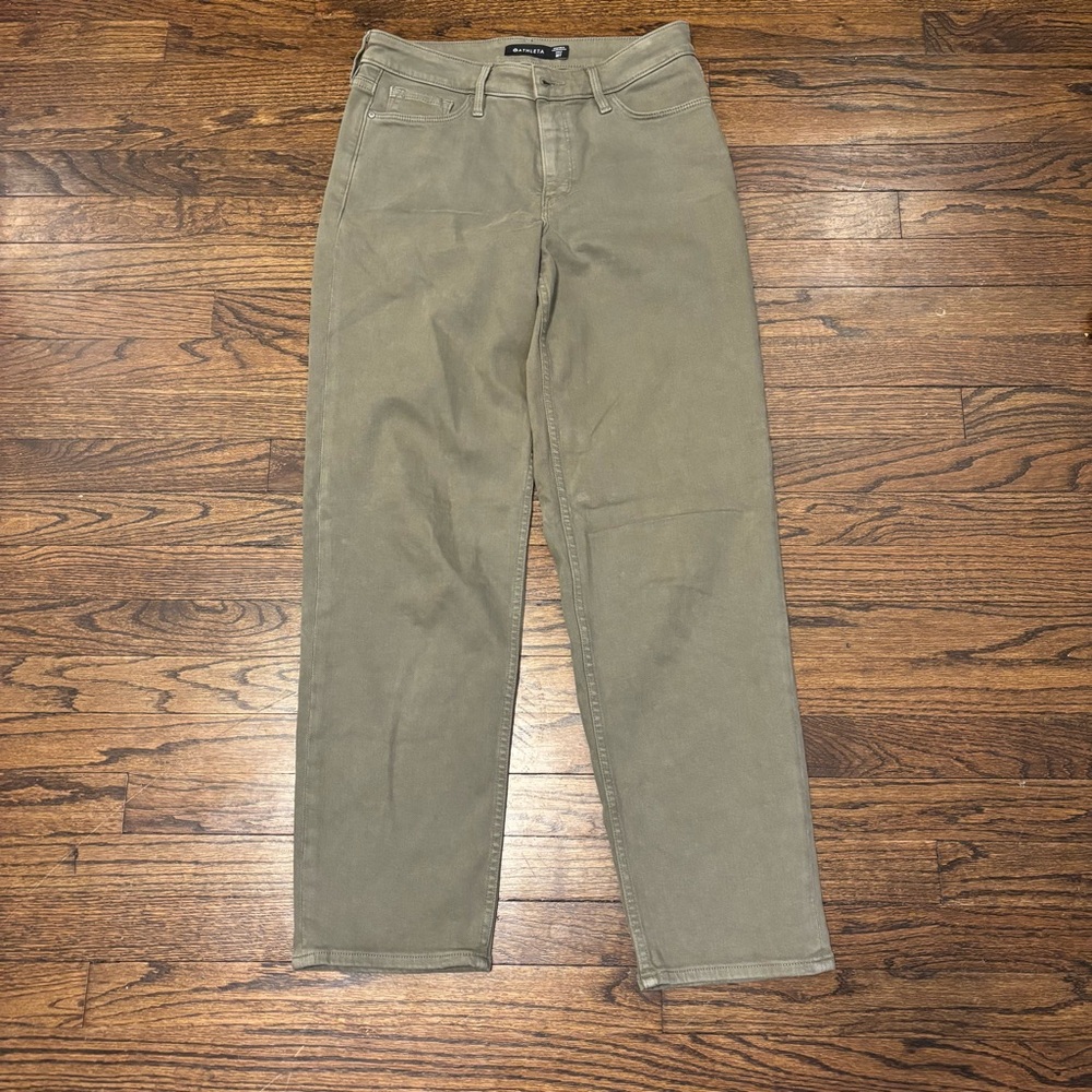Athleta Olive Green Straight Button Up Jeans Flex Stretch Size 10T